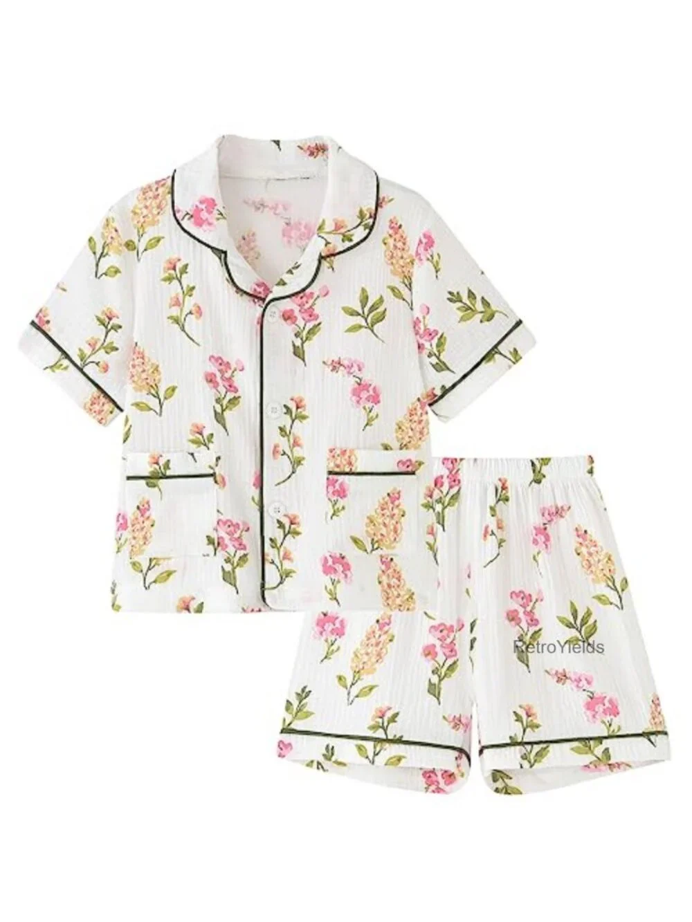 Toddler Cotton Pajama Set Short Sleeve Button Up Summer Pjs